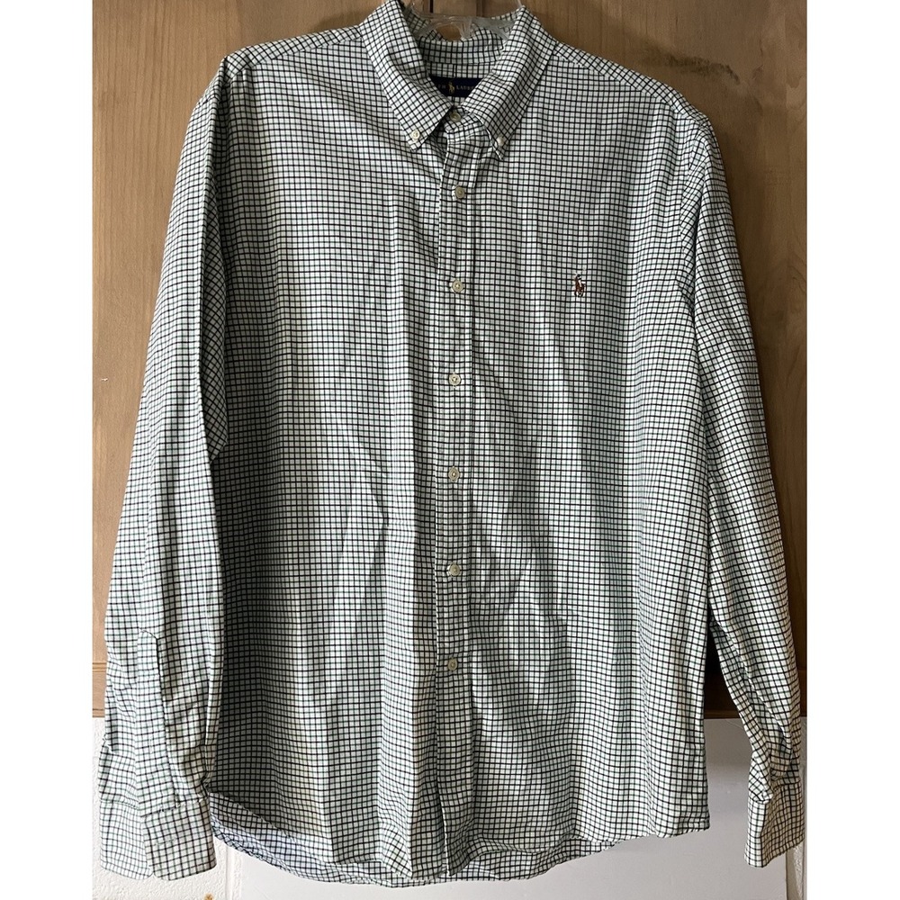 Ralph Lauren Button Down Shirt Mens XXL Green White Tattersall Check